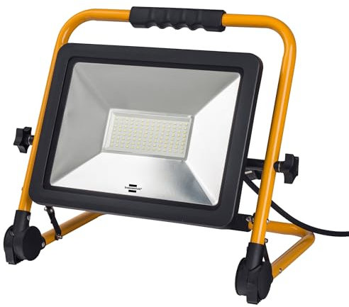 Foco LED portátil de construcción Brennenstuhl,Ideal para trabajos exteriores en obras de construcción, taller y garaje, marco de acero sólido y resistente, protección IP65 – Cable de 5 m, 148 W,