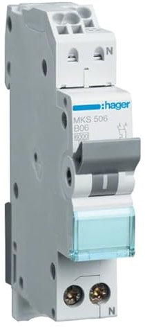 Hager MKS506 Leitungsschutzschalter 6A 1P+N 1-polig + N 6kA B-Charakteristik Quick Connect LS-Schalter