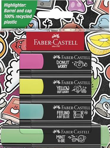 Faber-Castell 254690 Pochette de 4 Surligneurs Fluorescents Graffiti Neon, Pointe Biseautée de Précision, Couleurs Néon Graffiti Vibrantes, Marqueurs Plats Ergonomiques