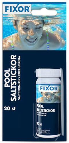 Fixor Pool Teststickor Salt – 20 st teststickor för saltvattenpool – Mäter salthalt (NaCl) – För pooler med saltklorinator