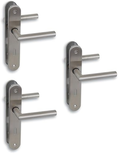 Juego de 3 placas largas para puerta de acero inoxidable satinado para 3 puertas de habitaciones con perforaciones para barba de colores, manilla de puerta, tirador de puerta