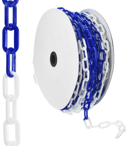 PATIKIL Cadena de barrera de plástico de 100 pies, Cadena de barrera de seguridad Cadena de plástico Enlaces de cadena de control de multitudes para valla de jardín de puerta, Azul Blanco