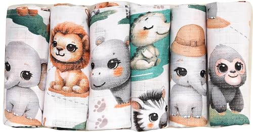FENSILO Baby dregellappar | Muslinblöjor – 6-pack 70 x 80 cm för baby och nyfödda | muslindukar för pojkar och flickor | skötdukar av bomull | Täck|1009