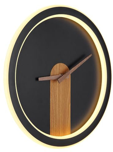 Globo Wanduhr Wandleuchte LED-Hintergrundbeleuchtung Metall Holz Schwarz-matt D 31 cm