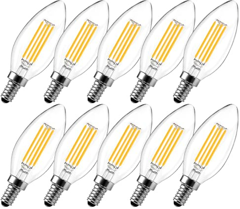 LangPlus+ E14 LED-lampa, Dimbar LED-ljus, 6W, Varmt Vitt 2700K, 10-pack | 60W Ekvivalent Liten Edison-Skruv SES E14 Lampa, C35 LED-filamentlampa för Ljuskronor, Takfläktar,