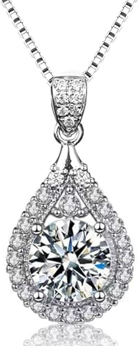 FEIKFEIZ Collier pour femme en moissanite, pendentif en diamant cultivé en laboratoire de 2 carats, plaqué rhodium, chaîne en argent avec une seule pierre précieuse, livré avec une boîte cadeau.