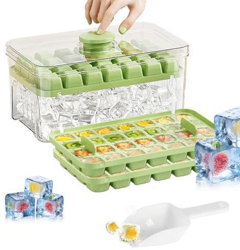 Silverchry Stampo Ghiaccio Silicone, Vassoio per Cubetti di Ghiaccio con Coperchio e Contenitore - Rilasciare Tutto Il Ghiaccio in un Secondo, Ice Cube Tray-56 Cellule, Ghiaccio per Cocktail Whiskey