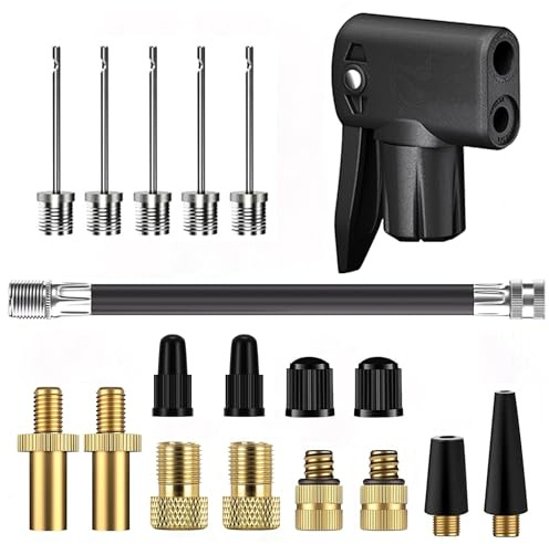 Set de adaptadores de válvula de Bicicleta CANDPOT, Cabezal de Bomba de Repuesto con válvula Doble para Todas Las Bicicletas, Aguja de Pelota, Adaptador de Bomba de Aire para Bomba de Bicicleta