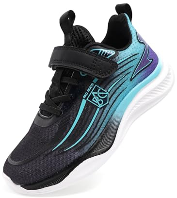 LYKDKAS Boys Girls Trainers Boys Tennis Shoes Girls Running Walking Shoes Breathable Lightweigh School Athletic Sneakers Black 6UK