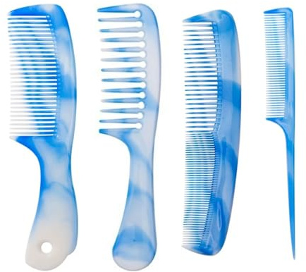 Set di 4 pettini per capelli azzurri, per uomini e donne, denti larghi, denti fini, coda di ratto, doppio pettine con denti fini e larghi