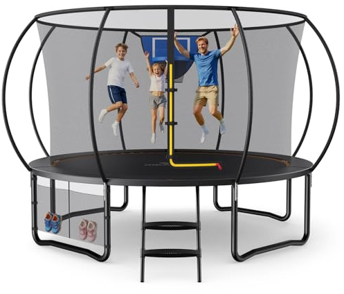 MERACH Trampoline 10ft/12ft/14ft/16ft, Outdoor Large Trampolines with Safety Net & Basket Ball, Max Load 330lb Rebounder Trampoline for Adults Family