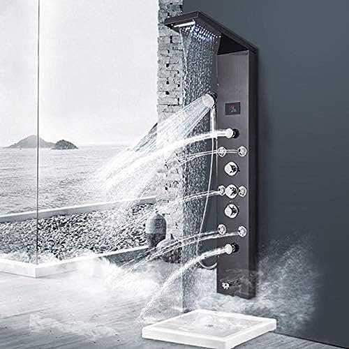 Pannello Doccia idroelettrico LCD Colonna Doccia a Cascata a Pioggia LED Miscelatore a Tre Maniglie Miscelatore Spa getti idromassaggio Doccia-Nero,Nero