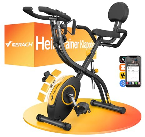 MERACH 4-in-1 Heimtrainer Klappbar, Hometrainer Fahrrad mit LCD Monitor und Handpulsmessung, Magnetisches Ergometer Fitnessbikes mit Bequemem Sitzkissen, 16-Stufiger Magnetwiderstand, Platzsparend