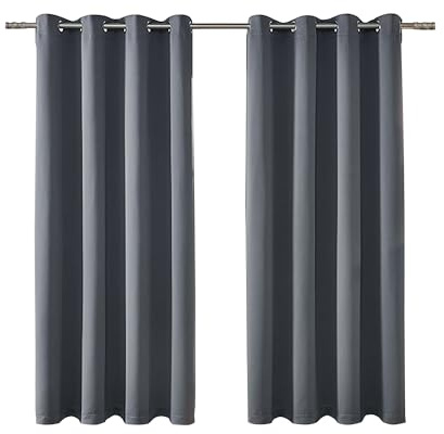 MilyaDE Tende oscuranti con occhielli, set da 2 pezzi, per soggiorno, camera da letto, poliestere, alta precisione, 100 x 130 cm (larghezza x altezza), grigio scuro