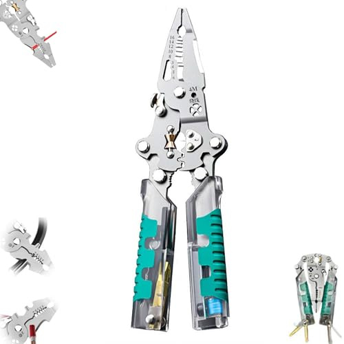 Pince à dénuder 8 en 1 avec testeur de tension, pince multifonction pour couper et tirer des fils, pince électrique professionnelle pour couper des fils, dénuder, sertir, outil de réparation