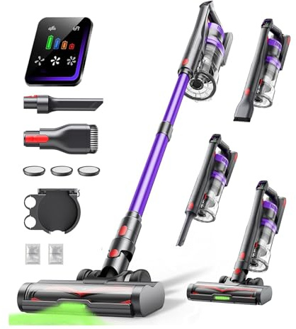 Akku Staubsauger 600W/50kPa/65Min, Staubsauger Kabellos mit HD-Display, Aromatherapie,1,8L-Staubbehälter, Anti-Tangle-Bürste,staubsauger grünem LED-Licht Bürste für Teppiche,Hartböden und Tierhaare