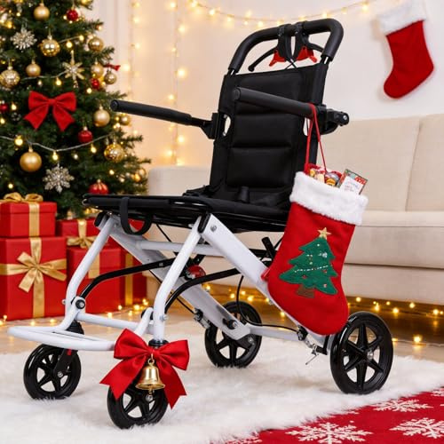 Silla de Ruedas Plegable Ligera, Transport Wheelchair con Marco de Acero Carbónico 8.2KG, Frenos Ergonómicos, Ruedas PU 360°, Compacta para Viajes en Avión Tren, Ideal para Paseos de Ancianos