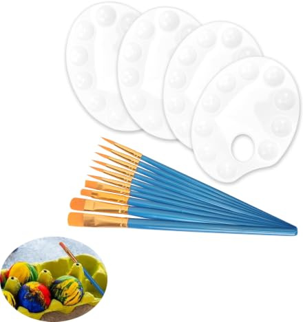 Paint Palette Set,4 Paints Palettes with 20 Paint Brushes Painting Tool Kits Watercolour Oil Painting Reusable Plastic Mixing Palette for Watercolor Acrylic Oil Gouache or DIY Party Kids and Adults