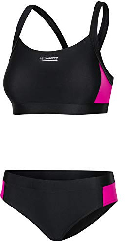 Aqua Speed Women Sport Bikini Set | Two Piece Swimsuit | Swimwear | Bikinis for Women | Bustier Bikini Top | Beach | Black-Pink, Size 34 | Naomi