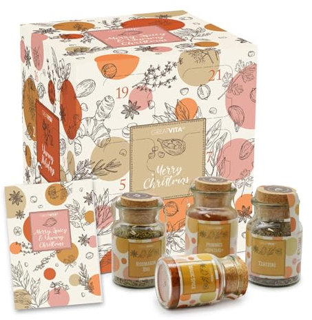 GreatVita Gewürz Adventskalender 2025 mit 24 hochwertigen Gewürzmischungen im Glas & Beileger | Weihnachtskalender für Genießer & Hobbyköche - Geschenkidee zur Adventszeit