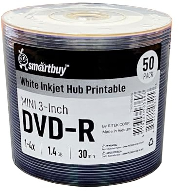 50 Pack Smartbuy Mini DVD-R 3 inch 8cm 4X 1.4 GB 30 Min Blank Recordable Disc for Camcorders Handycam
