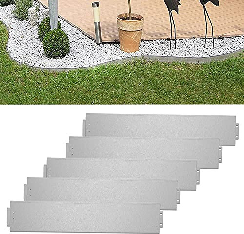 XMTECH 20m Rasenkante Metall Verzinkt Beetumrandung, 15cm Höhe Beeteinfassung Mähkante Palisade, 20 Stück 100cm x 15cm (L x H) Rasenkante Verzinkt, Silber