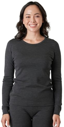 LAPASA Ropa Térmica Mujer de Lana Merino Peso Mediano Ropa Interior Deportivo Invierno (Camiseta) L48 S Gris Oscuro (Camisa)