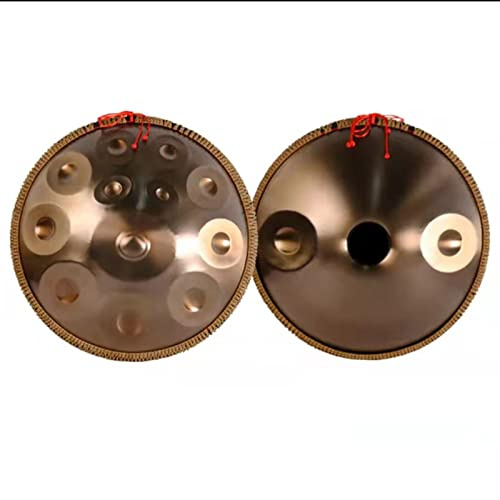 Handpan Drum Gold Steel Tongue Drum con protección de borde de ratán para familiares y amigos Regalo, 22 pulgadas Handpan Instrument Hand Drum,14notes