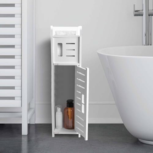 AOJEZOR Armoire de salle de bain avec porte-rouleau de papier toilette intégré, convient placée à côté des toilettes, chromé