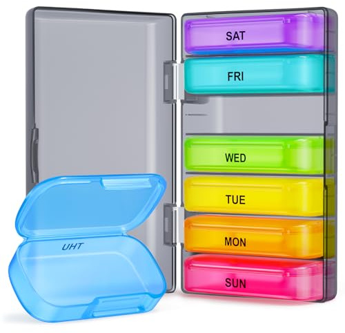 ZIKEE 7 Packs Extra Large Pill Organizer, Portable Pill Box 7 Day for Pocket, Purse, Weekly Pill Case with Dual-Protection Design, Pill Container for Medication, Vitamin, Fish Oil, Supplement, Black