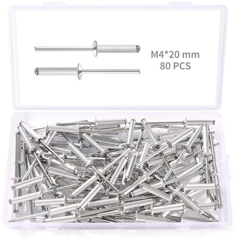 YIXISI 80 PCS M4x20 mm Dome Blind Rivet, Metal Rivets Pull Pop Rivets, Aluminium Pop Rivets Large Flange, for Fixing Component Construction Fasteners Furniture