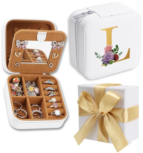 WALLFID Scatola da Regalo a Nodo,Bianca Portagioie con Specchio,Regalo Compleanno Donna,Regali Donna,Portagioie da Viaggio - Organizzatore per Orologi,Rosetti,Orecchini,Collane (L)