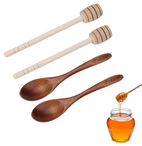 4 Pezzi Legno Agitatori per Miele, Cucchiaio per Miele da 15 cm, Cucchiaio Miele Bastoncini Miele, Mestolo del Miele Bastoncini per Miele, Sciroppo, Latte Condensato, Marmellata e Altro Ancora