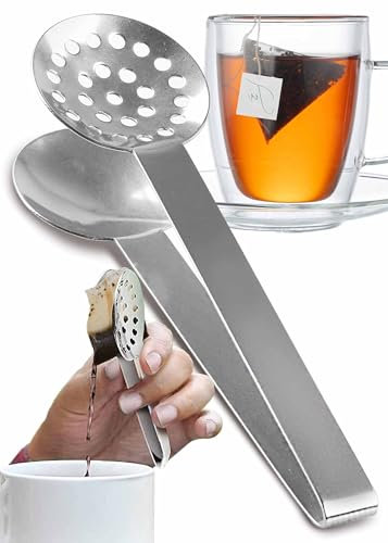 Tea Bag Squeezer Tongs | Stainless Steel Solid and Strainer Parts | Easy & Effective Tea Tool Extraction + No More Burned Fingers on Hot Tea Bag