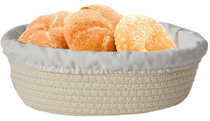 Gärkörbchen - rund jäsningskorg med kinduppsättning, 100% naturlig, inklusive bageriknivar, borste, le, och linnefilt