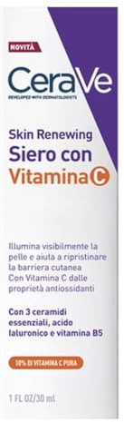 CeraVe Skin Renewing Siero Vitamina C, Con 10% Vitamina C Pura, 3 Ceramidi Essenziali, Acido Ialuronico e Vitamina B5, Per i Primi Segni dell'Età, 30 ml
