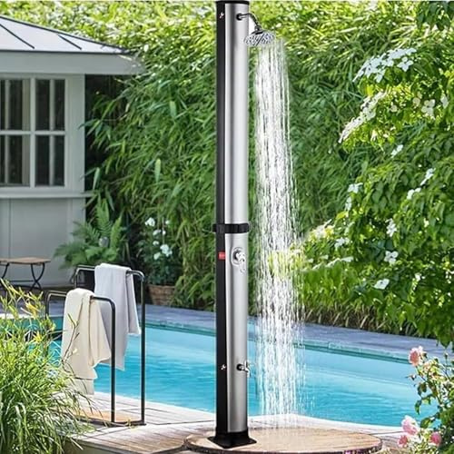 XNXYSMKJ Outdoor Shower Portable Solar Outdoor Shower,W/Shower Head and Foot Washer Tap,38L Standing Poolside Garden Shower,PVC Brass Design for Backyard (Silver)