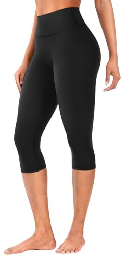 YEOREO Womens Workout Capri Leggings 17 No Front Seam High Waisted Hidden Scrunch Gym Yoga Pants Black