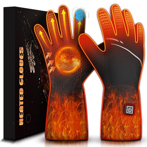 Gants Chauffants Fins pour Homme et Femme,7.4V 6400mAh Gants Électriques à Batterie Rechargeable,Gants Chauffants d'hiver USB Écran Tactile pour Moto, Vélo, Ski, Randonnée