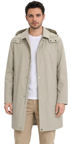 Allthemen Trenchcoat för män, vardaglig vindjacka, ytterrock, kavajslag, mellanlång jacka med avtagbar huva