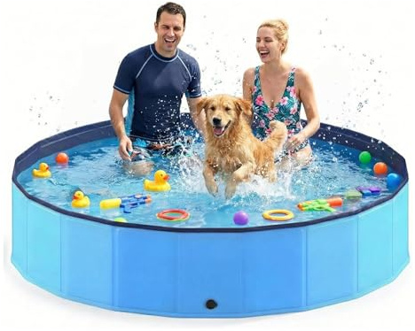 Piscine Chien Pliable, Piscine Enfant Stable et Antidérapant, Piscine Portable pour Grand Chien et Animaux de Compagnie Bleu