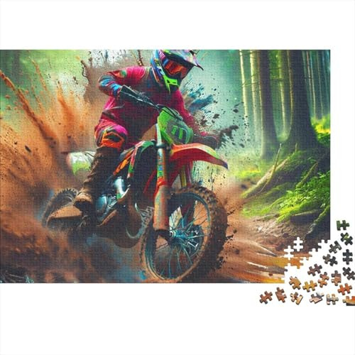 Rompecabezas Ecológico 1000 Piezas Cartón Reciclado Piloto Motocross Bosque Juego Educativo Anti-estrés Decoración Pared Regalo Inauguración Casa Nuevos Propietarios 52x38cm