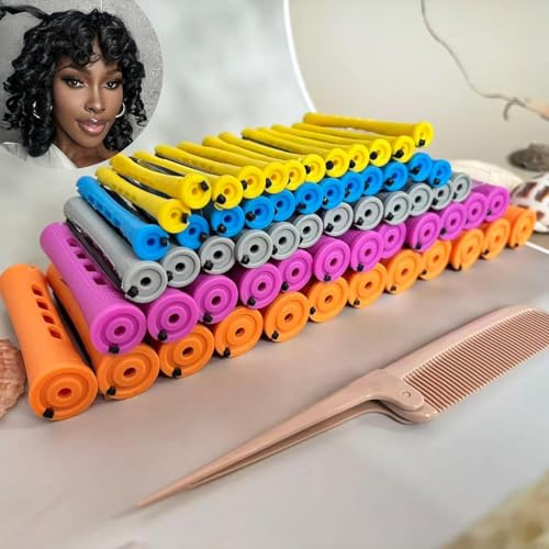 72pcs Perm Rods Set for Natural Hair - Plastic Cold Wave Rods Hair Rollers Curling Rod for Women DIY Hairdressing Tools(Orange+Purple+Gray+Blue+Yellow)