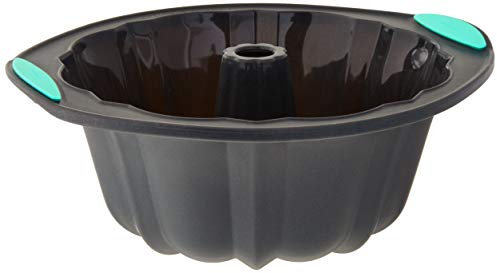 Trudeau Structure Silicone Fluted Cake Pan, Grey & Mint, 8.5 Cups