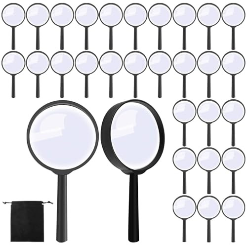 Elcoho 12 Pack Handheld Magnifier Plastic Magnifying Glass for Reading Jewelry Home Office Desk Accessories with Storage Bag