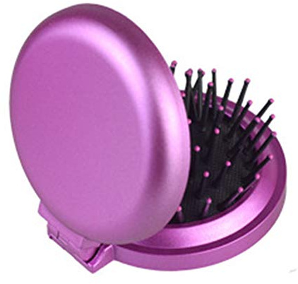 Hairbrush with Mirror, Airba-g Massage Comb Folding Small Brush Travel Hairbrush for Women Girlfriend Gift(Purple)