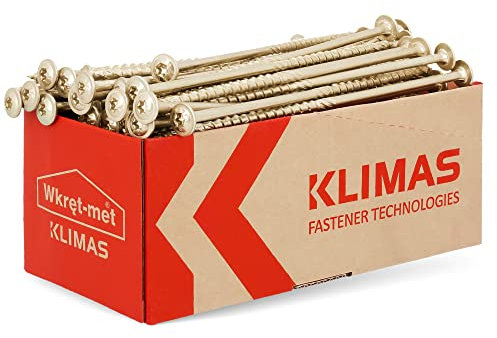 KLIMAS Tornillos de cabeza Torx para madera, 6,0 x 160 mm, 50 unidades, arandelas, tornillos de terraza, tornillos universales autorroscantes M6, para construcción de tejados, color amarillo