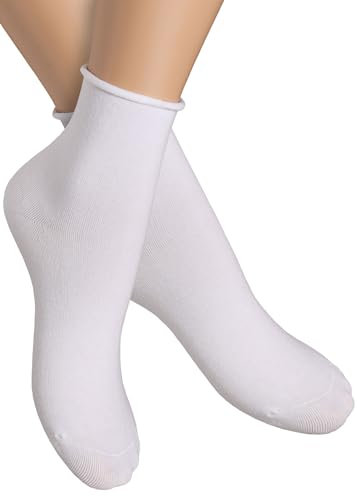 alber’s SENSITIVE – Pack da 5 paia di calze da donna in cotone senza elastico, sanitarie e sportive con polsino super comfort, bianco, 39-41