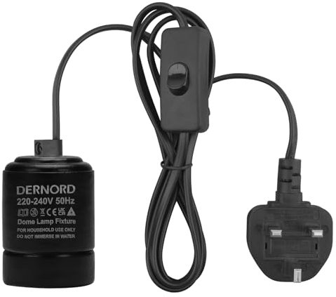 DERNORD E27 Lamp Holder - Reptile Heat Lamp Tortoise Vivarium UVB Light Bulb Basking Spot Holder Adapter Ceramic Socket with On/Off Switch & Plug