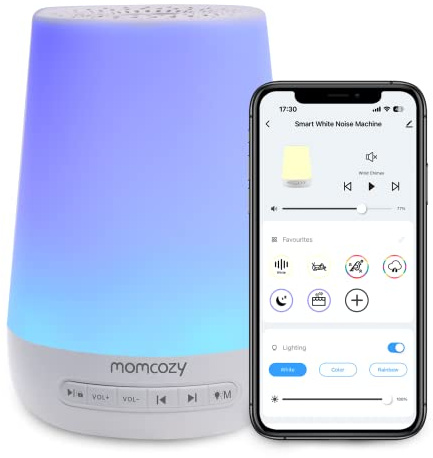 Baby Sound Machine, Momcozy White Noise Machine for Baby Sleeping with Night Light, Toddler Sleep Trainer 34 Soothing Sleep Sounds, Timer, App Remote Control, Personal Sleep Routine Alarm Clock(Blue)